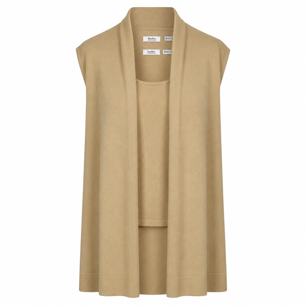 VTG Neiman Marcus Cashmere Sleeveless Sweater Vest Tank Top Set Camel Beige M